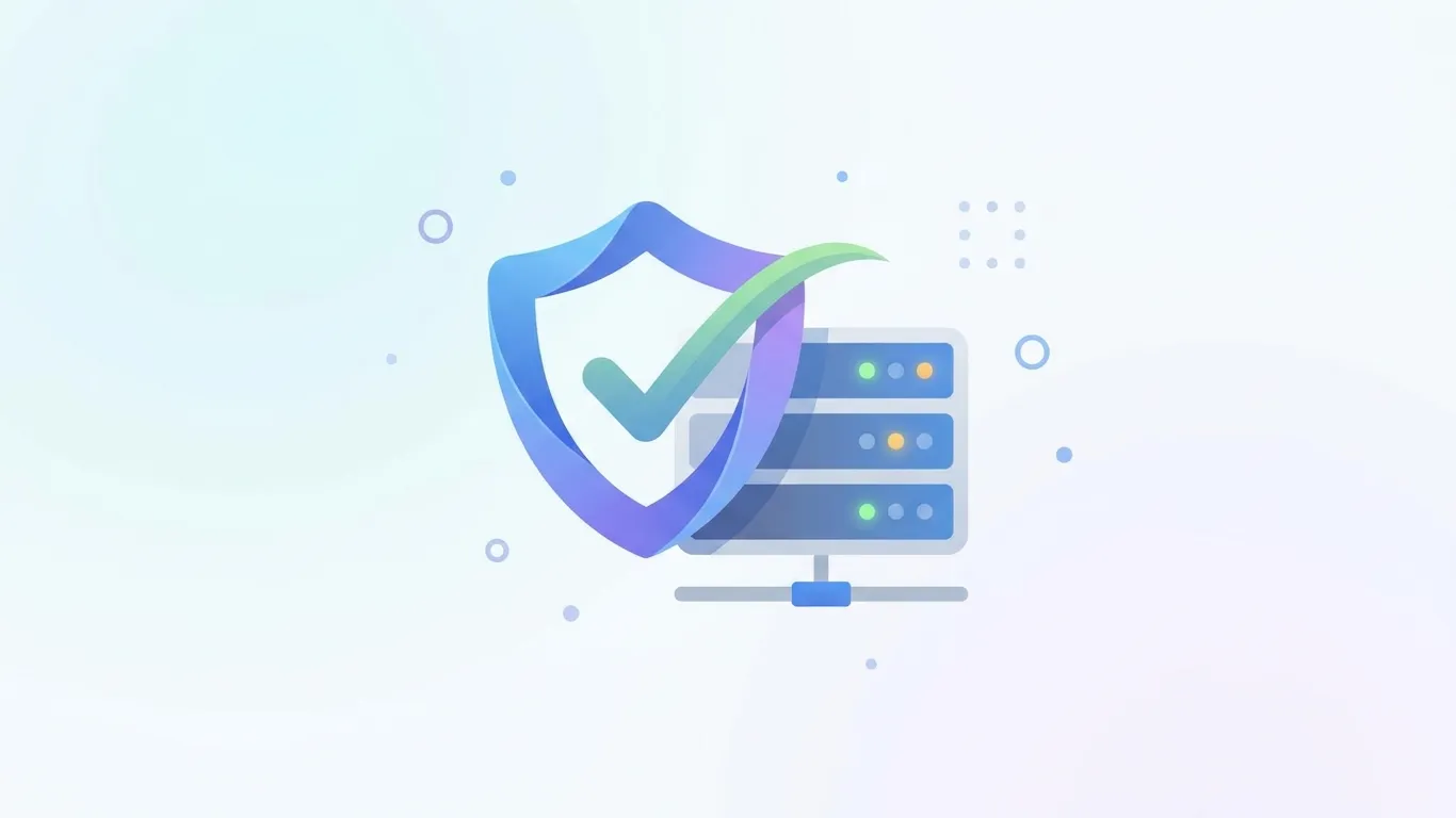 Illustration of a shield over a server icon, representing SPF email authentication protecting a domain